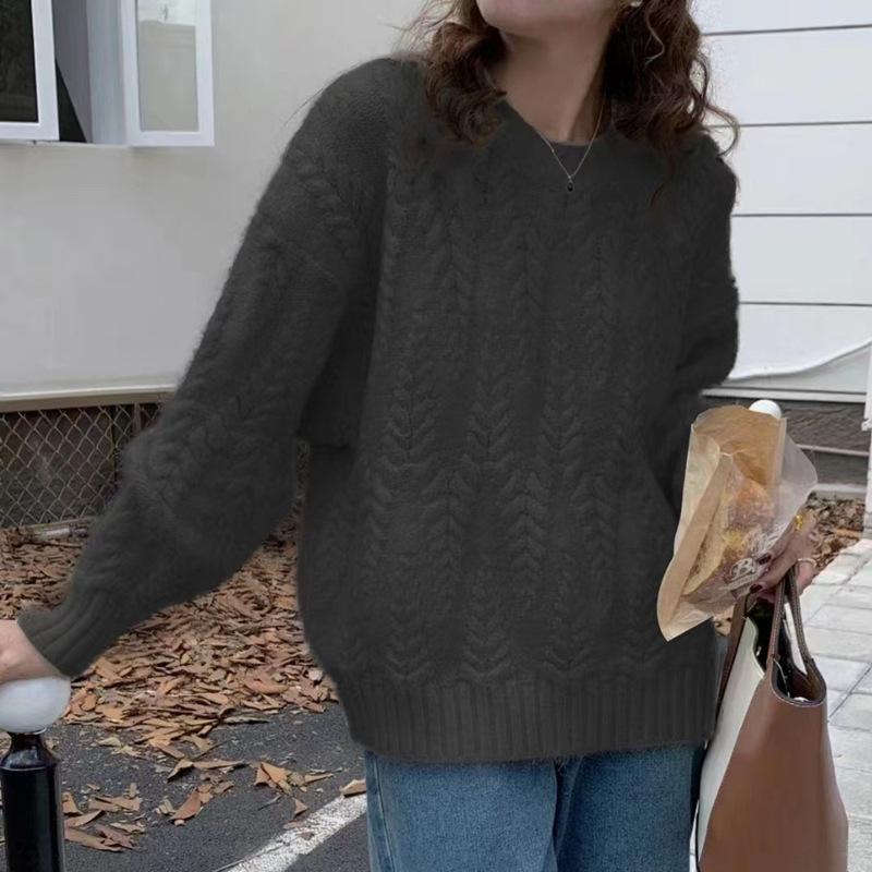 Молочно-голубой пшеничный свитер с ушами для женщин, осенне-зимний свободный жареный жгут из теста, утолщенный, нежный вязаный свитер-топ