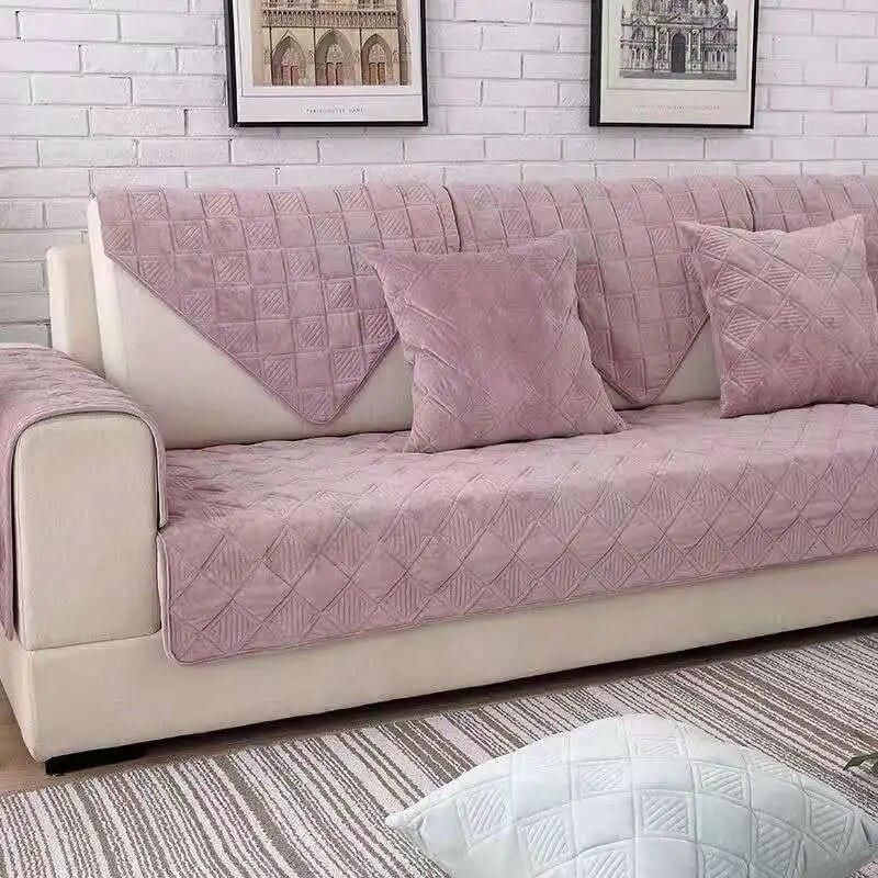 Короткое плюшевое полотенце для дивана серого цвета, европейское короткое утепленное стеганое покрытие для дивана, противоскользящее европейское покрытие для дивана для гостиной