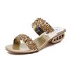 Shining Sequin Slippers Women Summer Luxury Golden Square Heel Party Shoes Slides Woman Open Toe Med Heels Beach Shoes