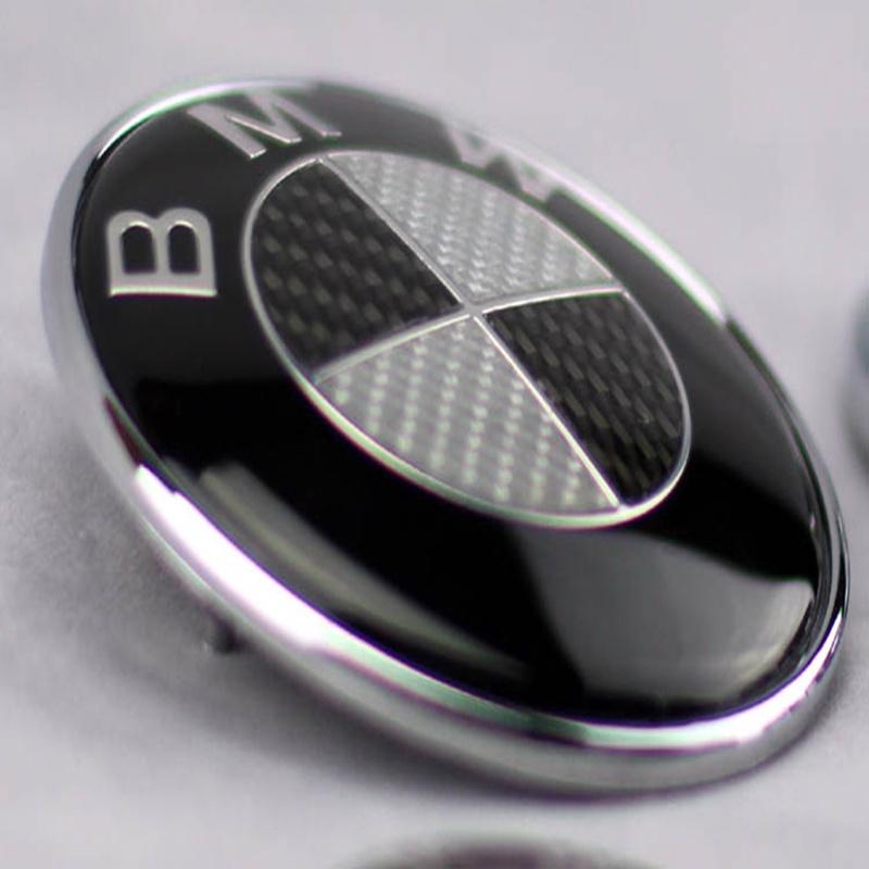 Logo Bmw For Real Carbon Fiber Black Silver 74mm Hood Trunk Badge Emblem
