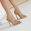 Slippers Women Cross Rhinestone Transparent PVC Sandals Mules Sexy Pointed Toe High Heel Slip On Ladies Shoes
