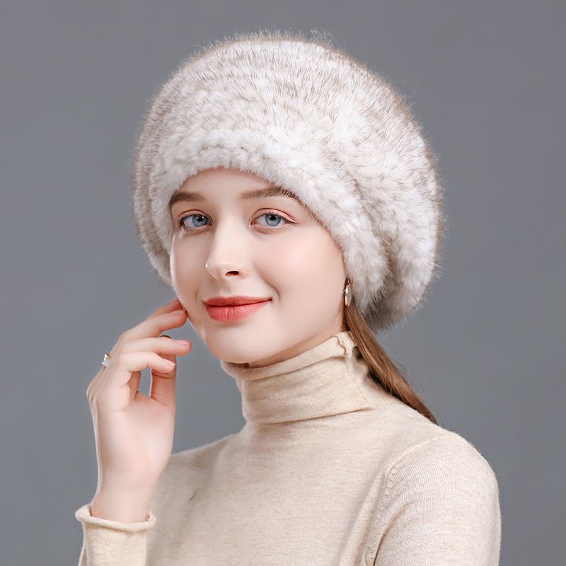 Модная меховая шапка из норки, зимний вязаный берет