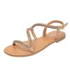 Summer New Skinny Fairy Style Fashion Vintage Diamond Strap Open-toed Flat-bottomed Female Roman Sandals ZD-