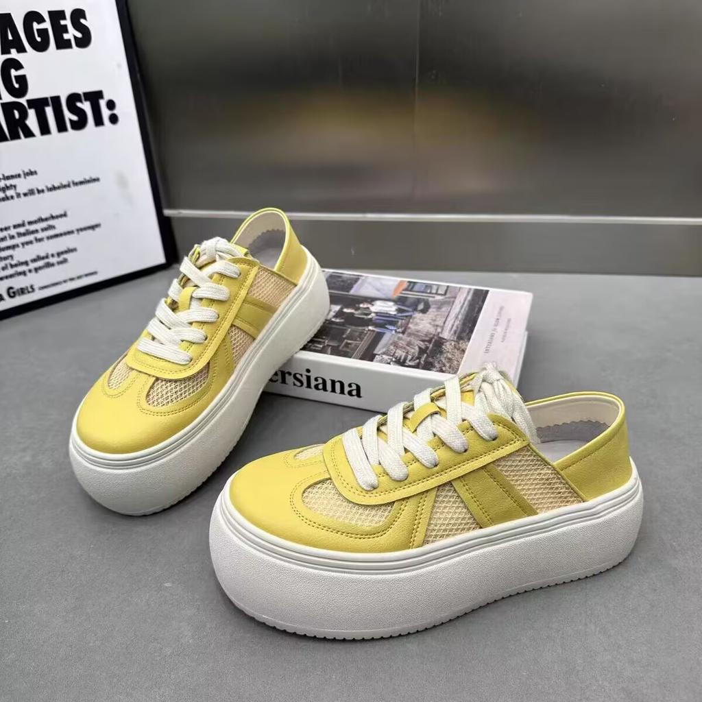 Нишевый дизайн, два способа носки, белые туфли на толстой подошве, женские, летние, новые, универсальные, дышащие, трендовые, увеличивающие рост, повседневные кеды