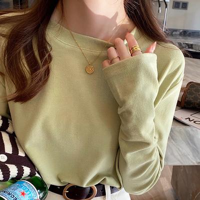 Вельветовая рубашка для женщин, весна и осень, новая футболка с круглым вырезом и длинными рукавами, универсальный свободный топ из матового однотонного цвета, модный