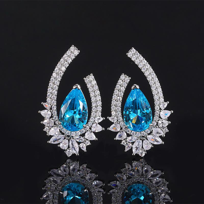 Комплект ювелирных изделий Factory Jewelry: серьги-иглы из чистого серебра 925 пробы с цирконовым синим бриллиантовым кольцом