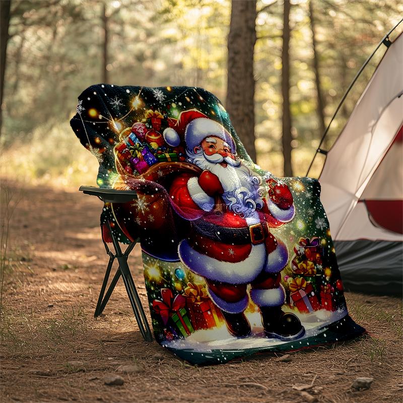 Christmas Santa Claus Theme Printed Blanket - Perfect for Couch, Bed, Travel & Outdoor Use | Machine Washable, Cozy & Durable.