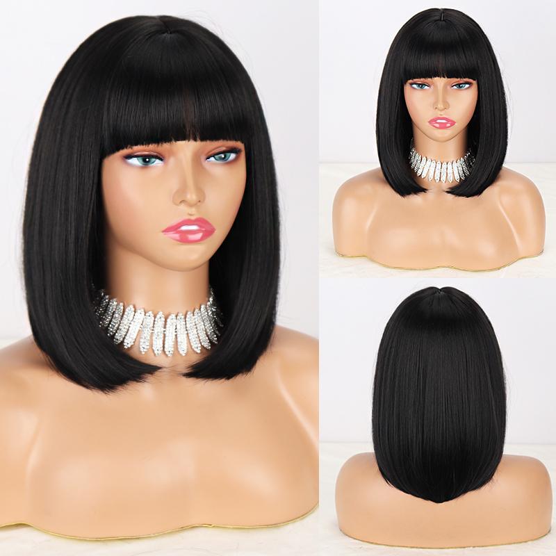 LISI HAIR Короткий прямой парик Боб светло-голубого цвета с челкой из синтетического волокна для косплея, светлый цвет, женский модный парик до плеч, парик Боб