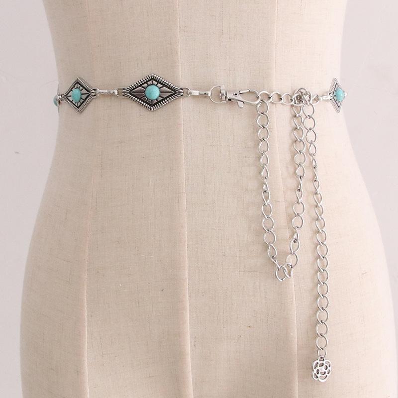 Vintage Metallic Waist Chain Women'S Dress Suit Accessories Agate Decorative Belt
