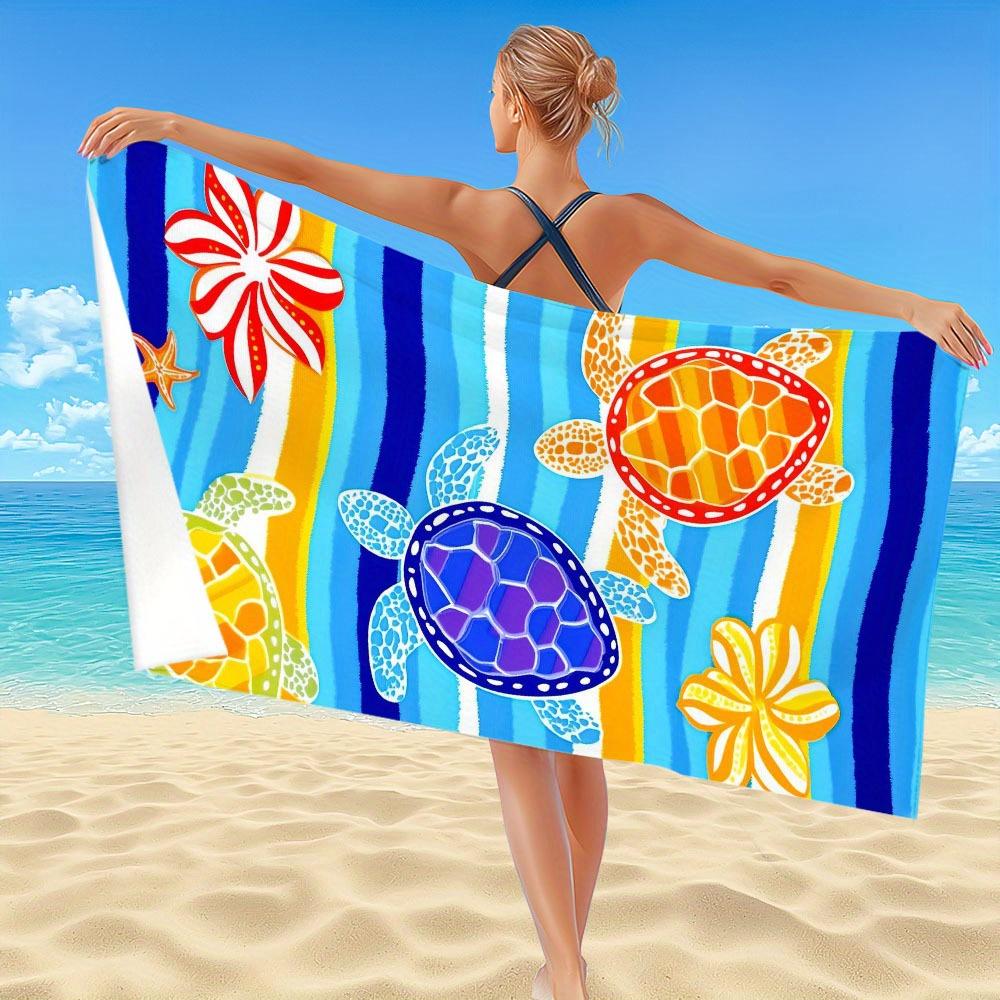 Striped Turtle Print Microfiber Towel, Extra Large Quick Dry Soft with Pocket for Travel