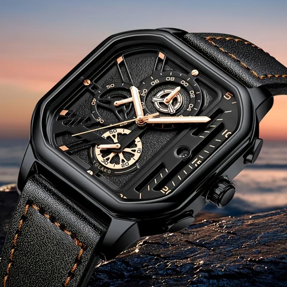 Fashion Mens Watch Round Analog PU Leather Male Watch Casual Men's Quartz Wrist Watch Suitable for Brothers To Share