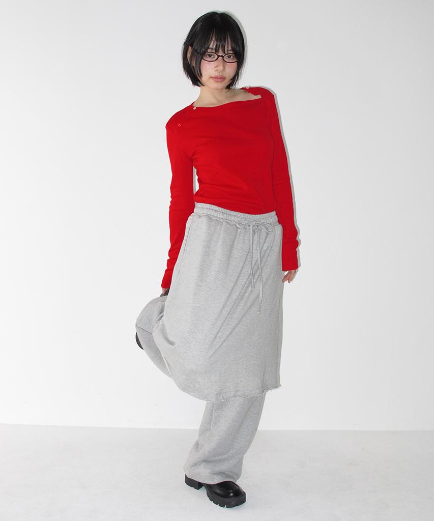 Ronron Layered Skirt Sweat Pants Gray