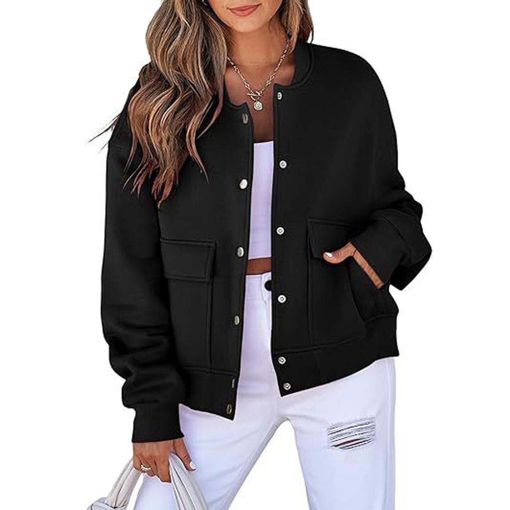 Women's Casual Neck Long Sleeve Jacket Casual Pocket Coat