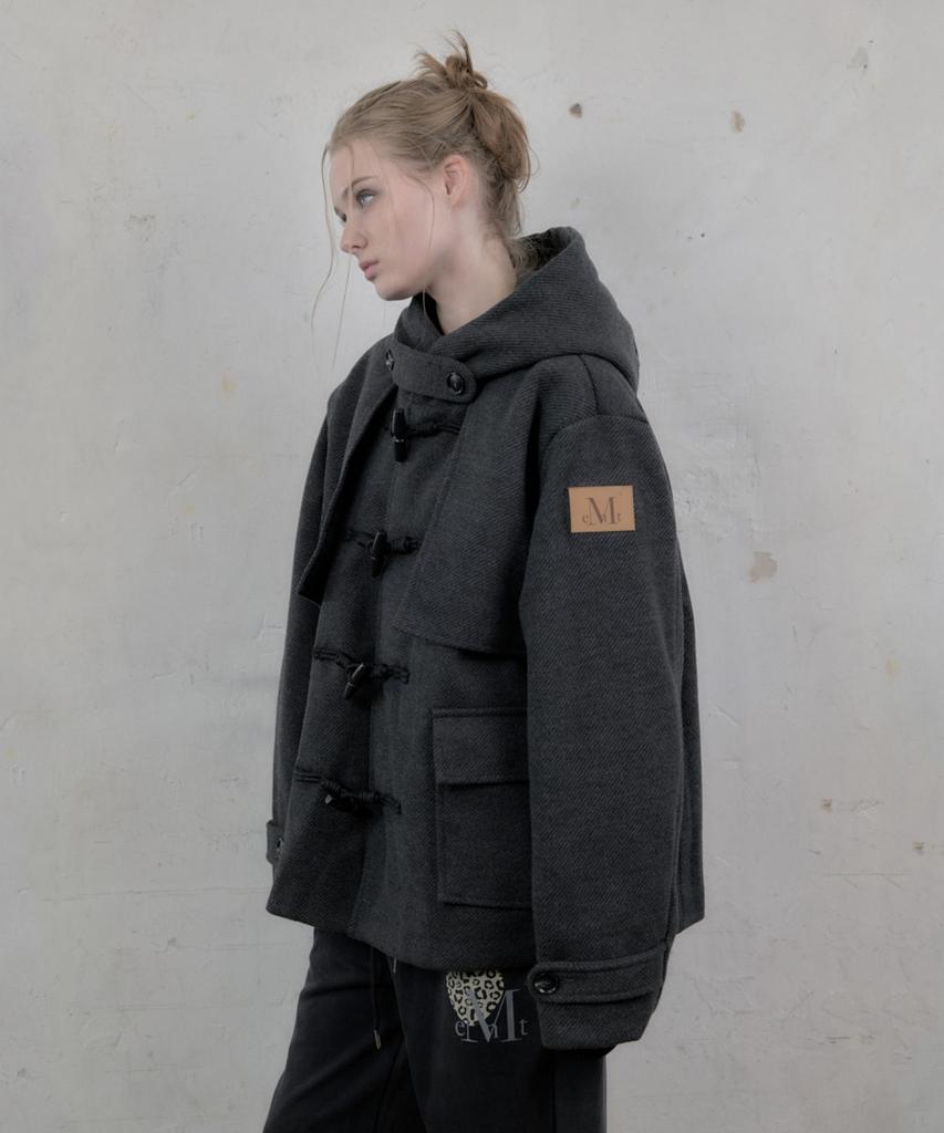 Mucent [Pin Badge Included] Molen Flap Hooded Duffle Short Coat Unisex (2 Colors)