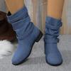 Plus Size Buckle Denim Buckle Fashion Boots Fall and Winter New Square Heel Round Toe Women's Boots