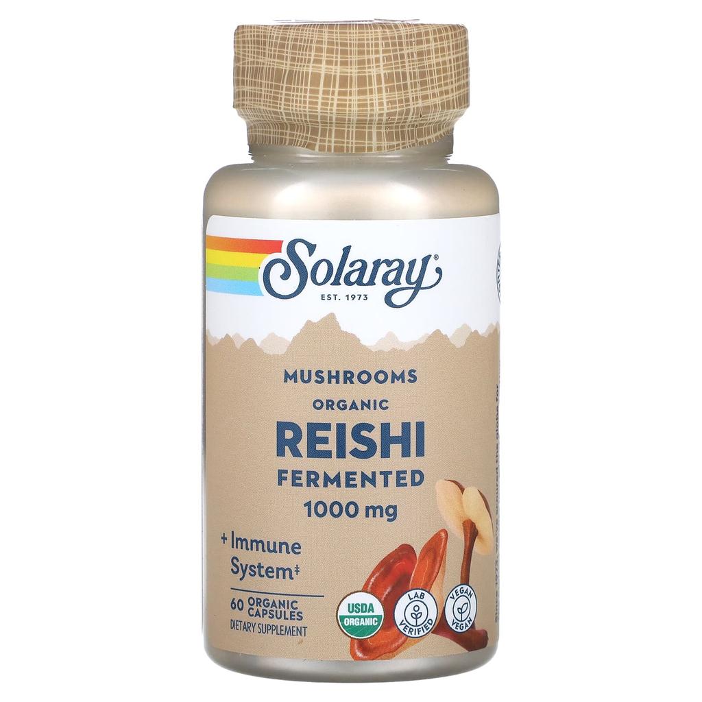 SOLARAY Fermented Reishi Mushroom, 1,000 Mg, 60 Organic Capsules (500 Mg Per Capsule)