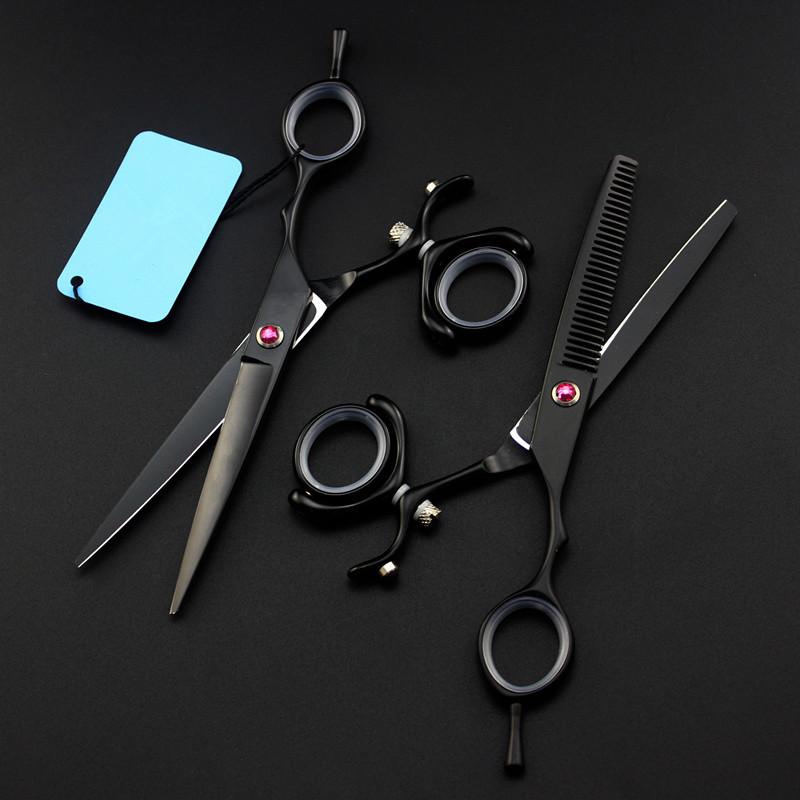 Professional Steel 6 '' Rotate Black Cut Hair Scissors Haircut Scissor Thinning Barber Cutting Shears Hairdresser Scissors
