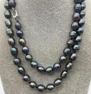 ОЖЕРЕЛЬЕ ИЗ НАТУРАЛЬНОГО ТАИТЯНСКОГО ЧЕРНОГО ЖЕМЧУГА 9–10 мм ДЛИНОЙ 35 дюймов