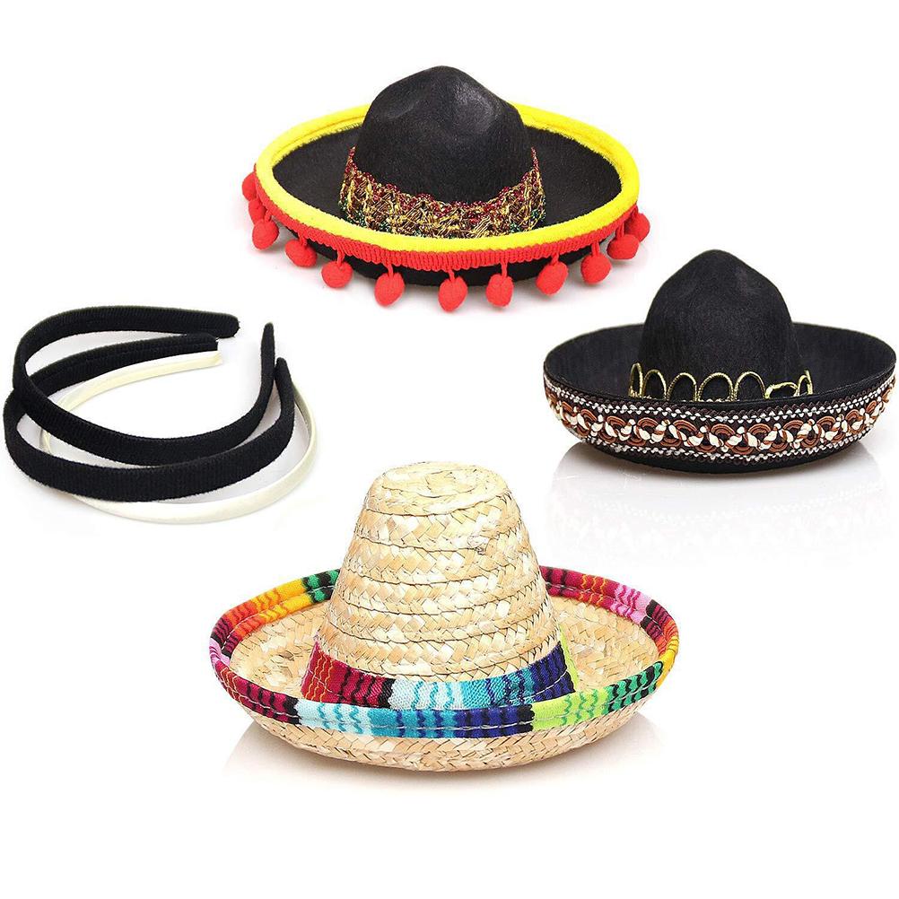 3 Pack Cinco De Mayo Fiesta Headbands Party Decorations Non Woven and Straw Sombrero Party Hats