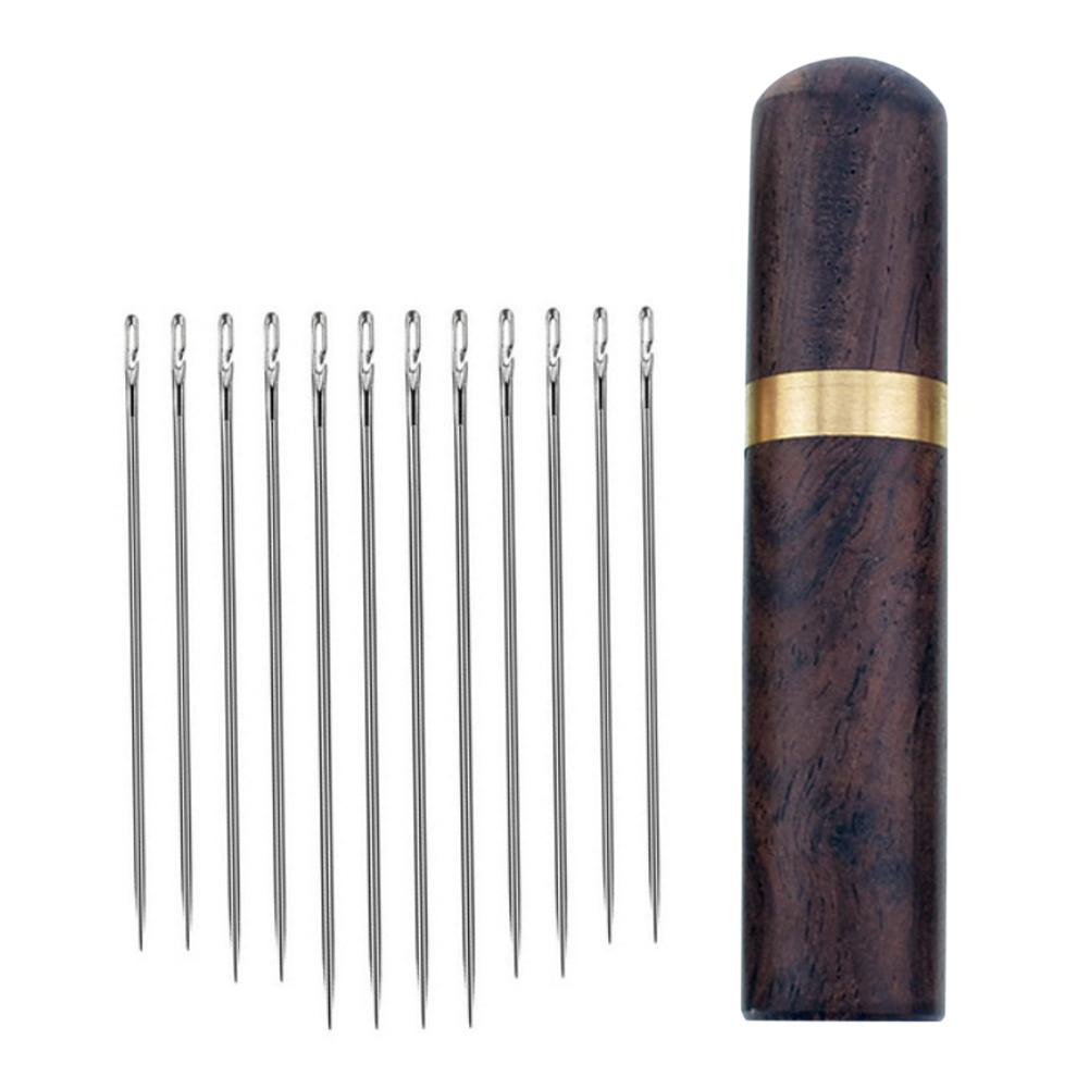 12Pcs Multi-Size Blind Needles Silver/Gold Tail Side Hole Needles for Elderly DIY Hand Sewing Embroidery Needlework Tool