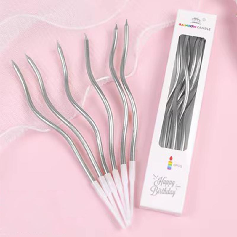 6PC/Box Creative Curved Cake Candles Best Wishes Birthday Curve Candles Colorful Wedding Party Birthday Cake Decorative Supplies