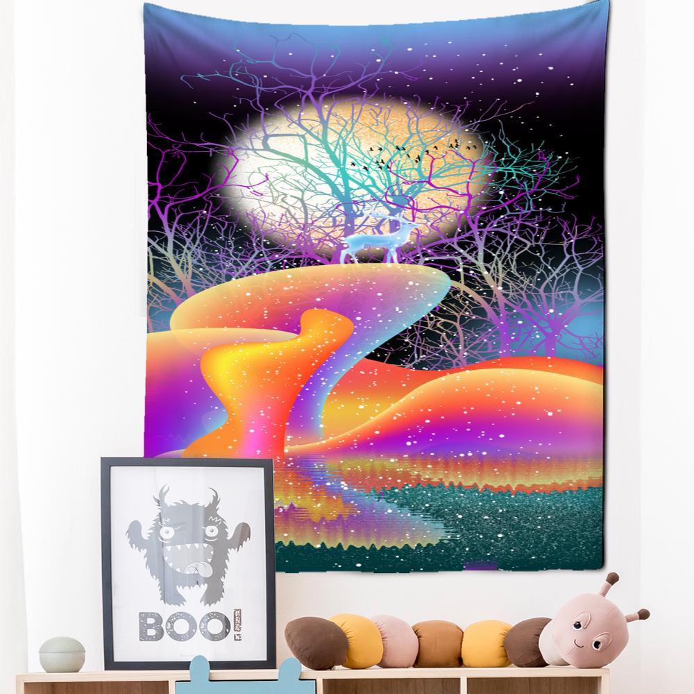 Неоновая картина, гобелен, настенный подвесной богемный стиль, Лось, кои, психоделическое колдовство, домашний декор для гостиной