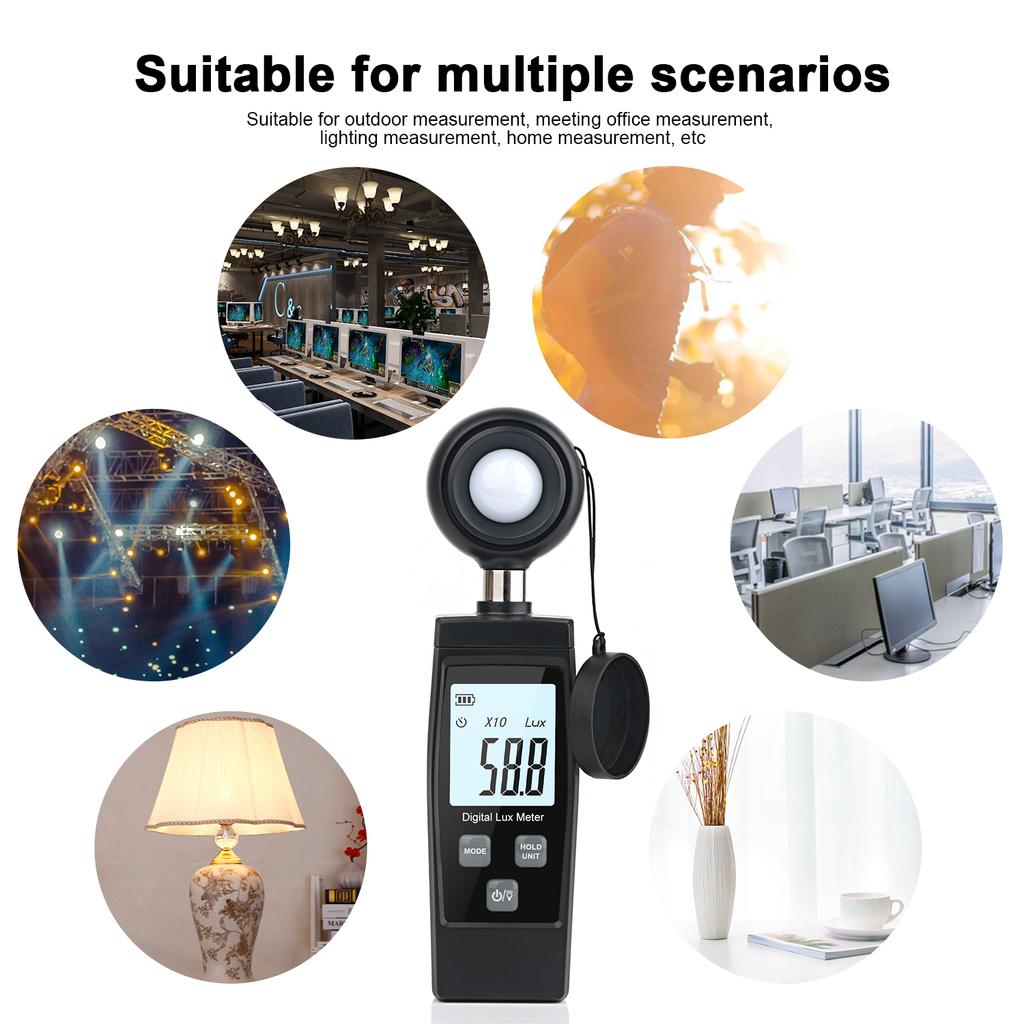 Light Meter Handheld Lux Meter for Ambient Light Intensity Monitoring Digital Photometer Range 200000 Lux Illuminance Sensor