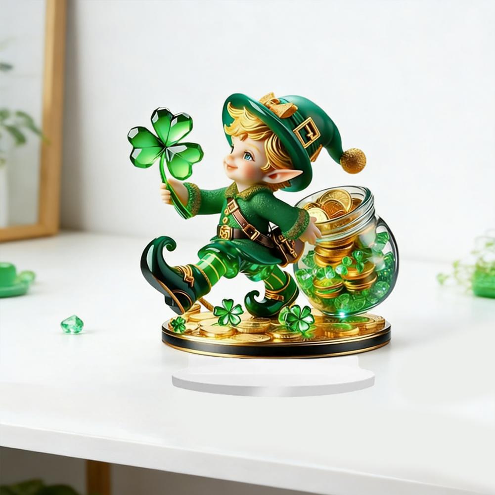 St. Patrick's Day Acrylic Table Sign 2D Irish Shamrock Leprechaun Tabletop Ornament for Home Desk Shelf Decor