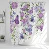 Watercolor Purple Butterfly Floral Shower Curtain 180cm*180cm with Hooks, Waterproof Shower Curtain, Bath Curtains for Bathroom