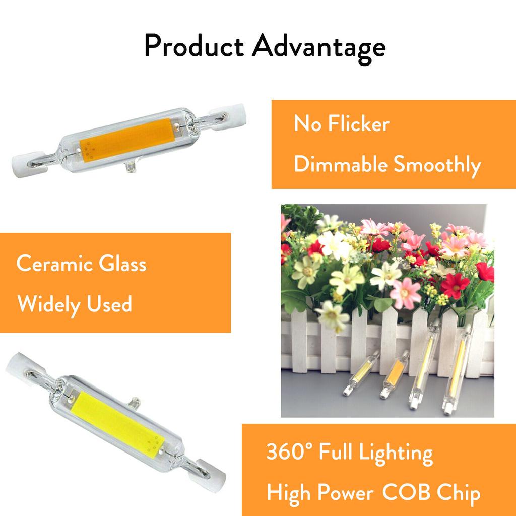 R7S COB LED Light Bulb Dimmable 78mm 118mm 110V 220V Lamp 3W 5W 7W 13W Glass Tube Lights360 Degree Double Ended Filament J118