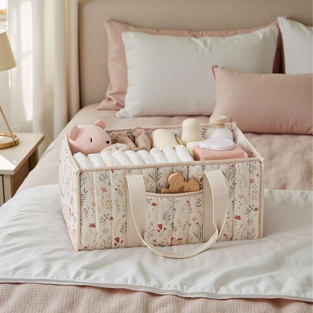 Portable Baby Diaper Organizer Floral Baby Diaper Storage Bag Outdoor Travel