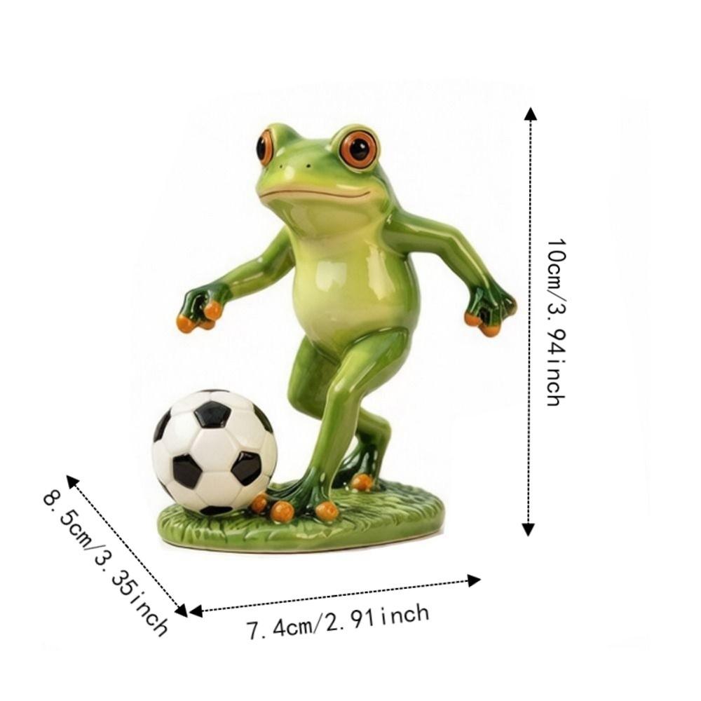 Weatherproof Frog Kicking Football Ornament Cute Frog Figurines Football Frog Sculpture  Desktop