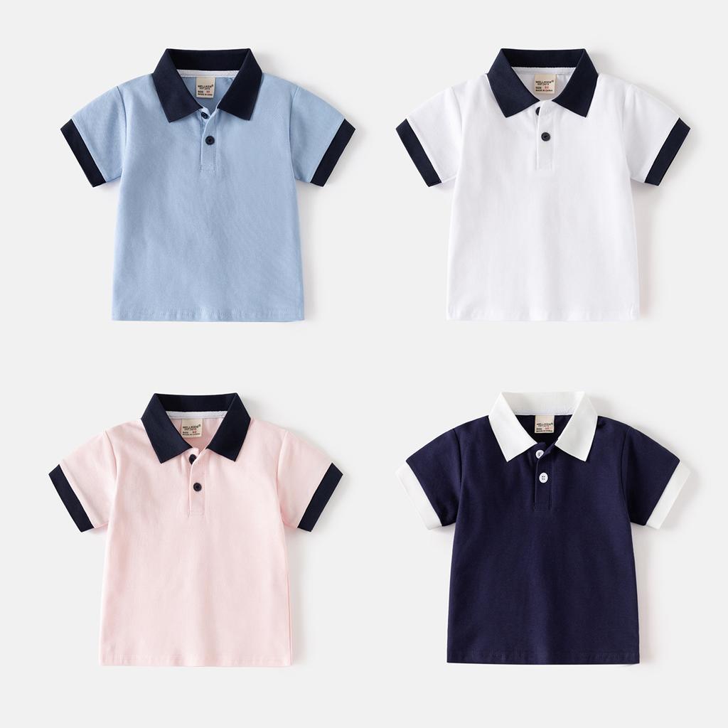 Children's Summer Boys Short Shirt, Children's Short-sleeved T-shirt, Baby Contrasting Lapel Top