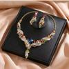 Colorful Rhinestone Jewelry Set Copper Electroplated Gold Clavicle Chain Earring Set  Luxury