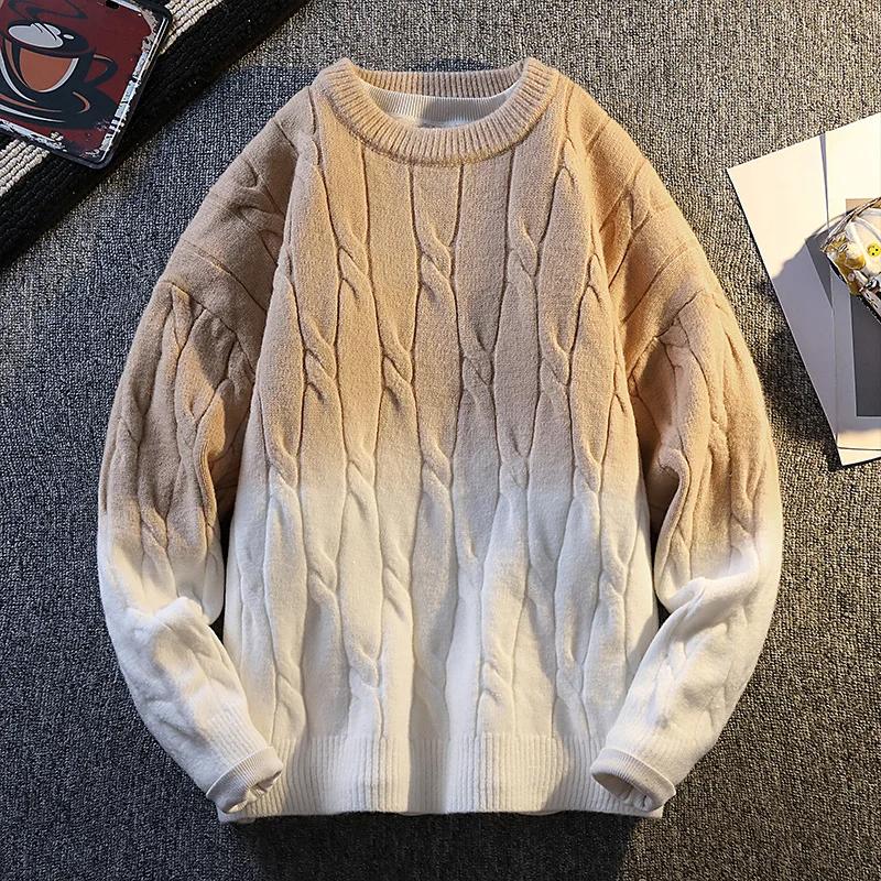 Men's Loose Pullover Round Neck Sweater Gradient Base Top