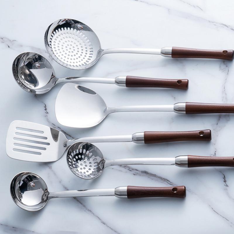 HANYANG посуда из нержавеющей стали с деревянной ручкой, лопатка из нержавеющей стали 304, горшок для фондю, большая воронка, кухонная утварь