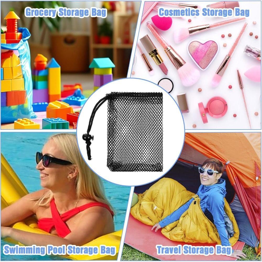 with Cord Lock Closure Small Mesh Bags Durable Black Pouch Mesh Drawstring Bags for Beach Games