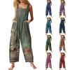 Women's Casual Straight Jumpsuit Sleeveless Retro Printed Jumpsuit