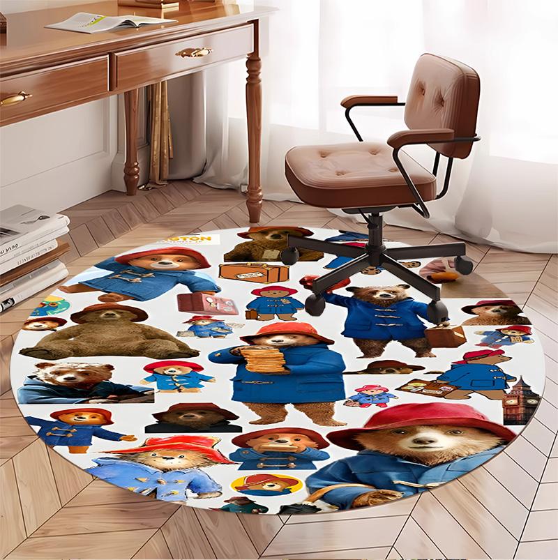 Paddington Bear Pattern Round Rug, Indoor/Outdoor Mat, for Picnic, Gameroom, Bedroom, Office, Living Room, Home Decor Carpet, Birthday Gift
