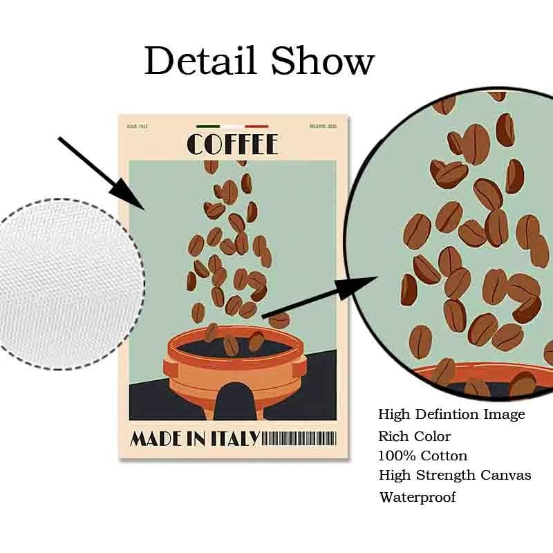 Italian Espresso Pot Coffee Bean Wall Art Afternoon Tea Series Living Room Decorative Canvas Paintings Posters and Prints