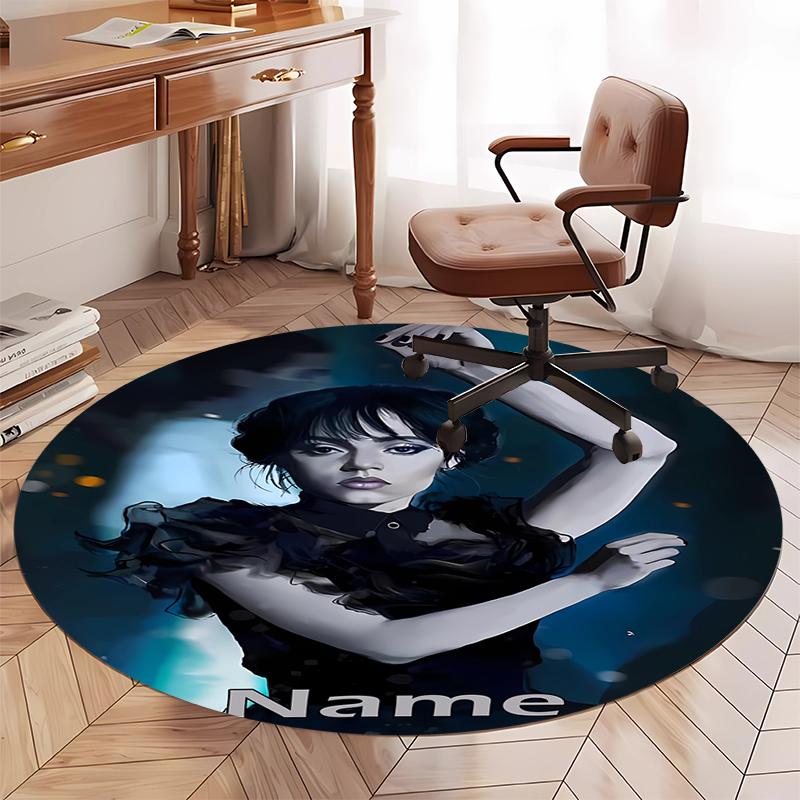 Custom Name Wednesday Printed Round Rug Carpet Chair Rug Area Rug Entryway Doormats,for Office Chair Living Room Bedroom Kitchen Room.