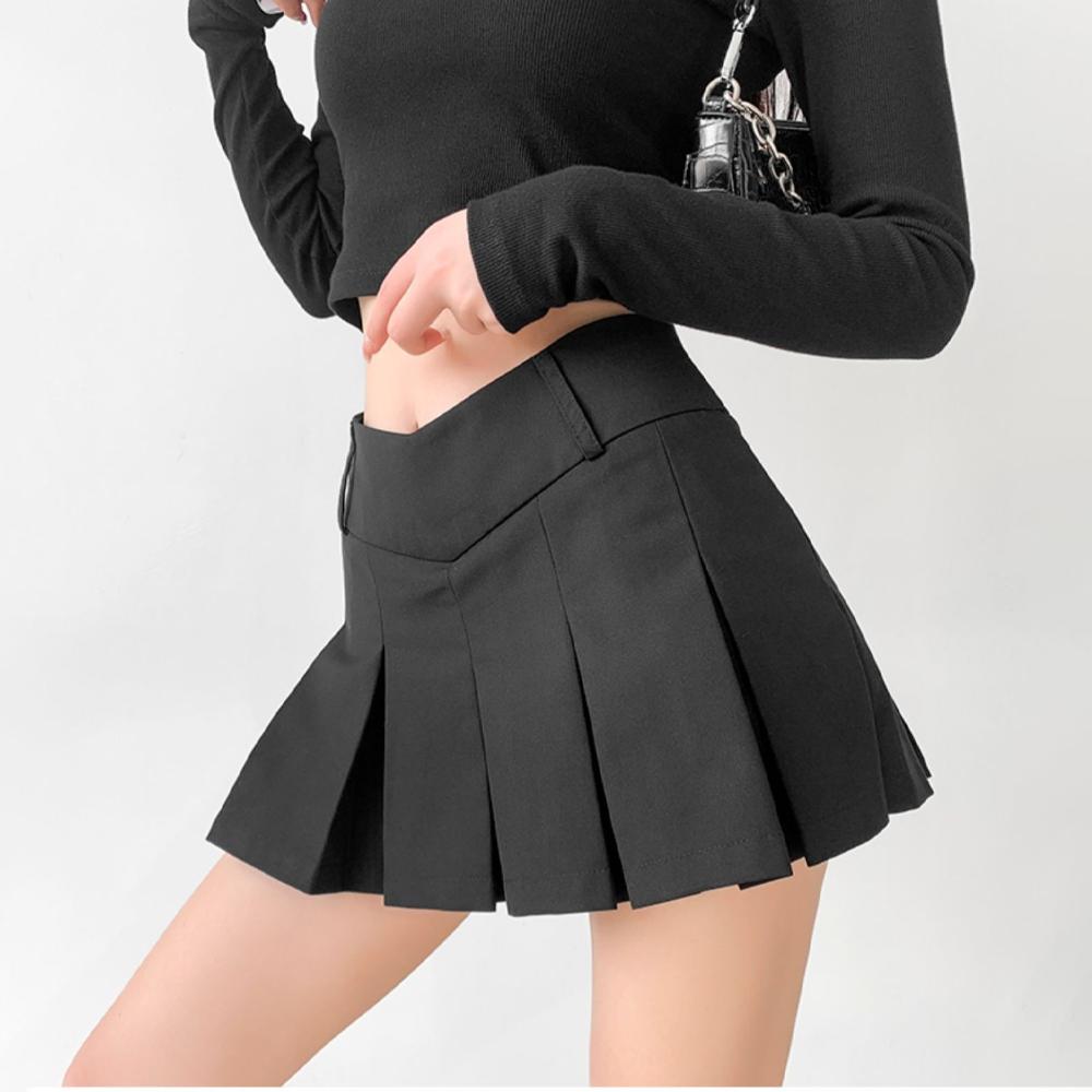 Плиссированная мини-юбка женская летняя с высокой талией и широкими складками, тонкие трапециевидные черные шорты, женские юбки в Корейском стиле Kawaii Y2K