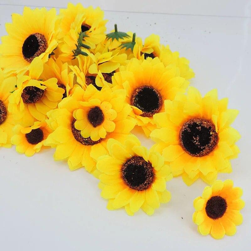 50 шт. 4,5 см, 7 см, 9 см, мини искусственный цветок, шелковая голова подсолнуха, сделай сам, венок, скрапбукинг, подарочная коробка, желтая искусственная голова ромашки