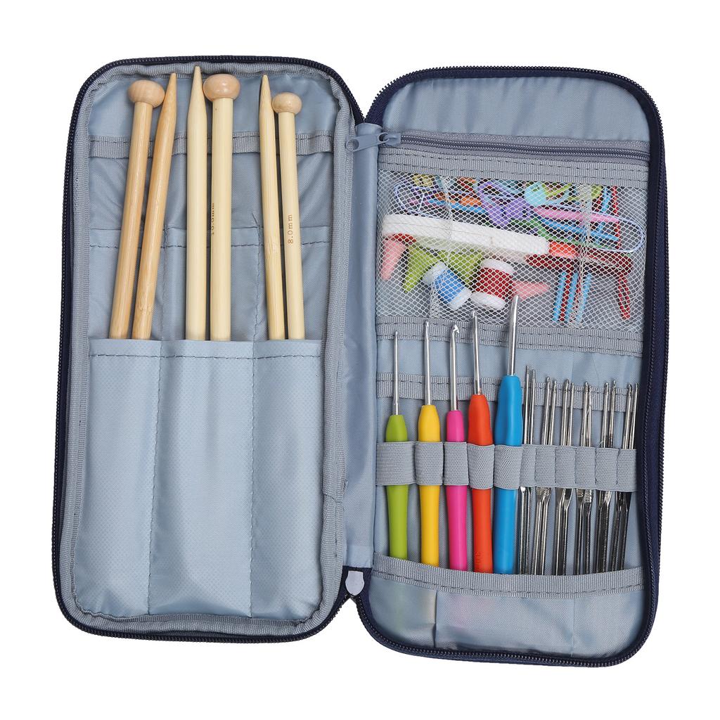 Knitting Kit Ergonomic Design Portable Bamboo Stick Needle with Storage Bag for DIY Enthusiast