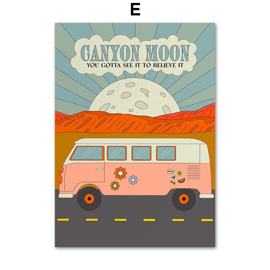 Sun Rainbow Butterfly Car Flower Bird Abstract Poster Print Wall Art Canvas Painting for Living Room Bedroom Modern Home Decor