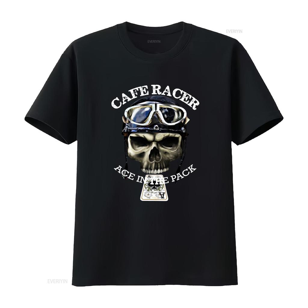 Cafe Racer Ace in the Pack Vintage Retro Biker Skull T Shirt for Men vintage Washed fashion Versatile homme Stylish Stretched