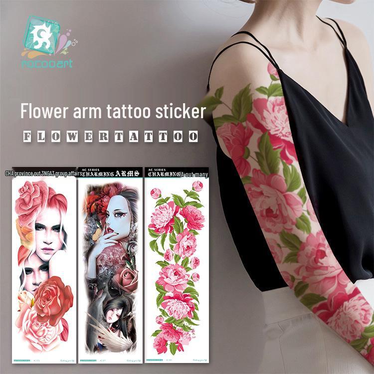 Waterproof Full Arm Tattoo Sticker - Trendy Floral Design