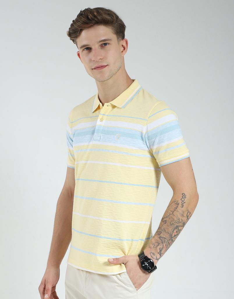 Мужская футболка-поло в полоску стандартного кроя | С рукавом до локтя | Воротник | Повседневная футболка для мужчин