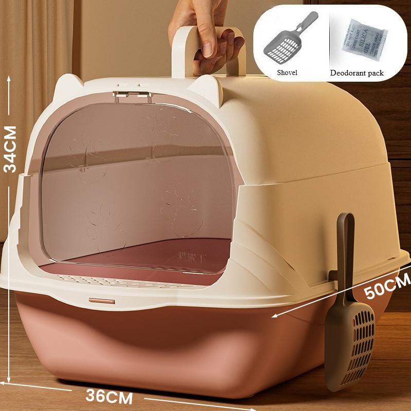 Large fully enclosed cat litter box withopen top for splash prevention Pet-specific toilet with handle Cat litter box deodorizer