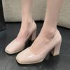 Shallow Chunky Women Shoes Square Toe High Heels Fashion Sexy Leather Pumps 2025 Trend Designer Dress Winter Mujer Zapatillas